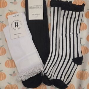 Little Stocking Co. Black and White Striped Knee High Socks
